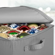 Hold N' Storage Christmas Ornaments Storage Box Polyester with Zipper, up to 64 -3 Ornaments - Gray
