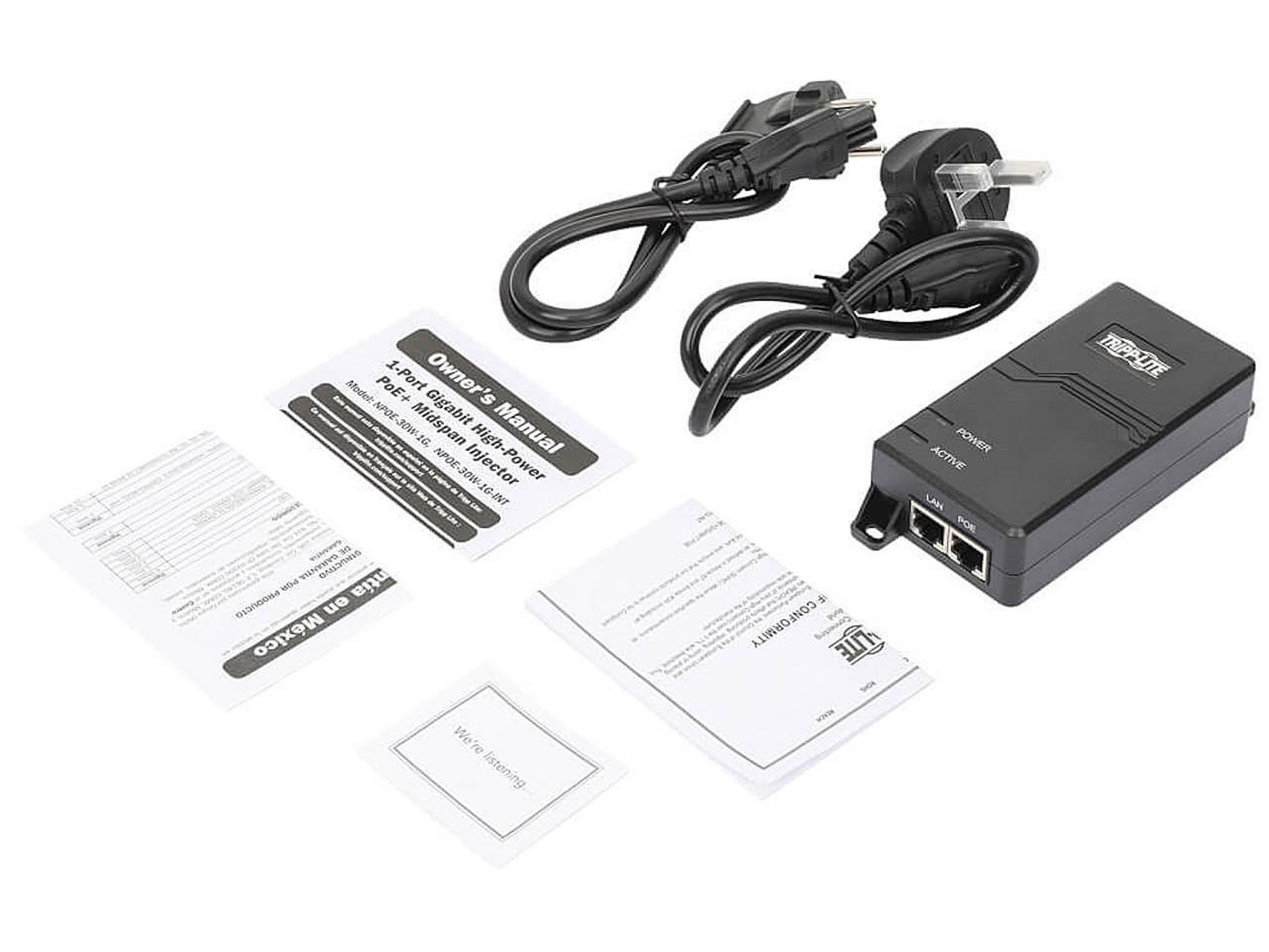 Tripp Lite NPOE-30W-1G-INT Gigabit PoE+ Midspan Active Injector - IEEE 802.3at/802.3af, 30W, 1 Port, International Plug Adapter