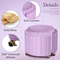 thumbnail image 5 of YINIX Pouf Ottoman with Wheels, Velvet Fabric Wooden Frame Pouf for Living Room, Bedroom, Purple, 5 of 6