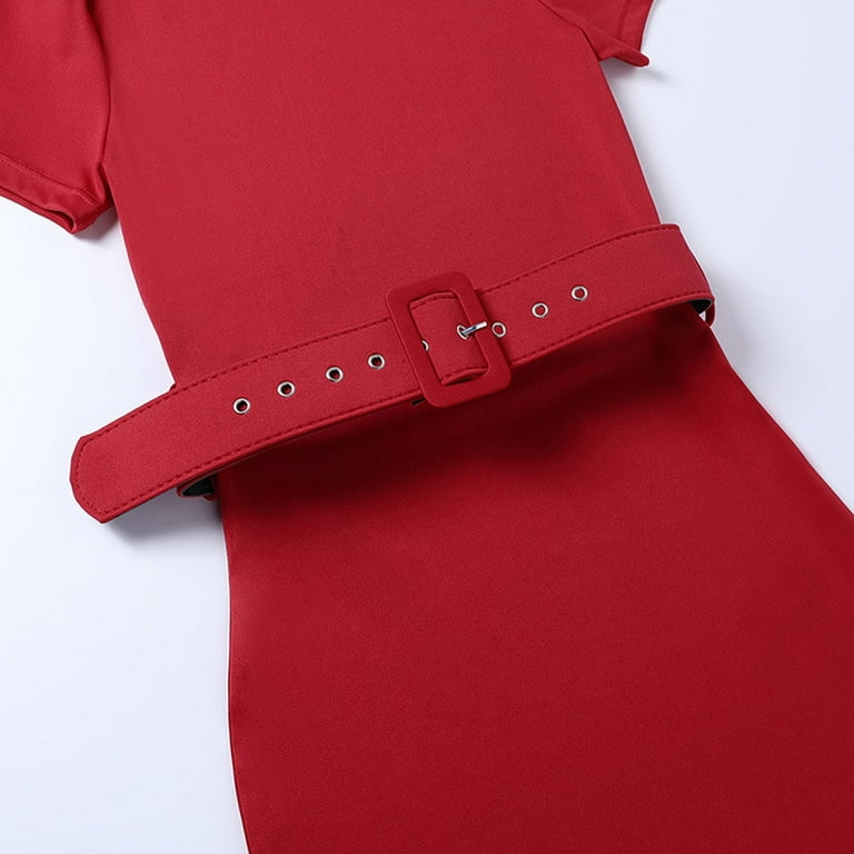 Elegant Solid Buckle O Neck A Line Short Sleeve Dress(5 Colors) Elegant Solid Buckle O Neck A Line Short Sleeve Dress(5 Colors)