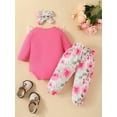 thumbnail image 4 of Baby Girls Clothes Fall/Winter Daddy's Girl Newborn Outfits 3M 6M 9M 12M 18M Long Sleeve Lace Ruffle Romper Pants Headband Set, 4 of 10