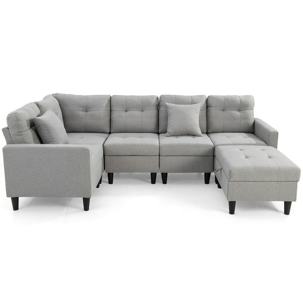 Gymax Large Multi L-shaped Sectional Corner Couch Set with Storage
