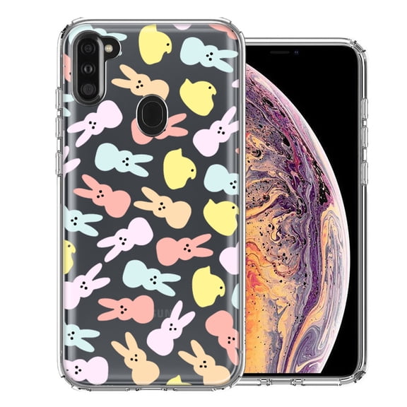 MUNDAZE for Samsung Galaxy A11 Pastel Easter Polkadots Bunny Chick Candies Double Layer Phone Case Cover