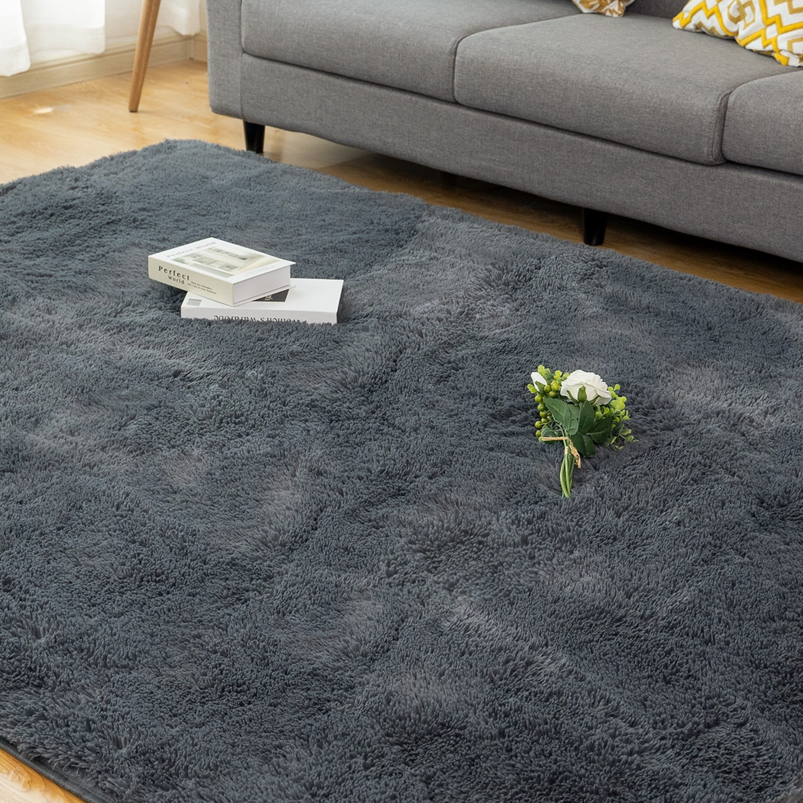 Soft Area Rug for Bedroom Fluffy Shaggy 4x6 Grey Rugs for Living Room
