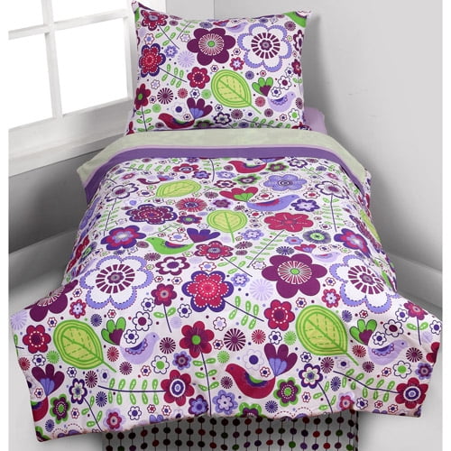 Bacati - Botanical 4-Piece Toddler Bedding set 100% Cotton percale, Purple