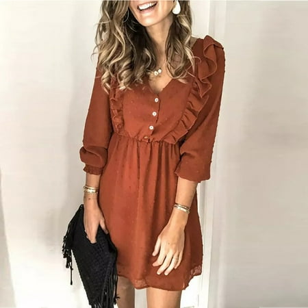 

Bgmi Women S Casual Solid V-Neck Ruffle Splicing Long Sleeve Corset Dress