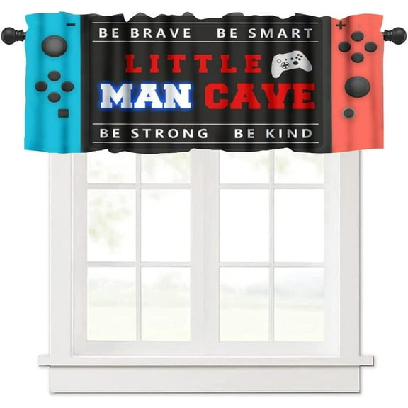 Gaming Window Valance,Boys Girls Blue Red Colorful Game Controller Rod Pocket Valance Treatments Cool Playing Game Half Curtains Short Topper for Bedroom, Kitchen, Living Room, 54x18in