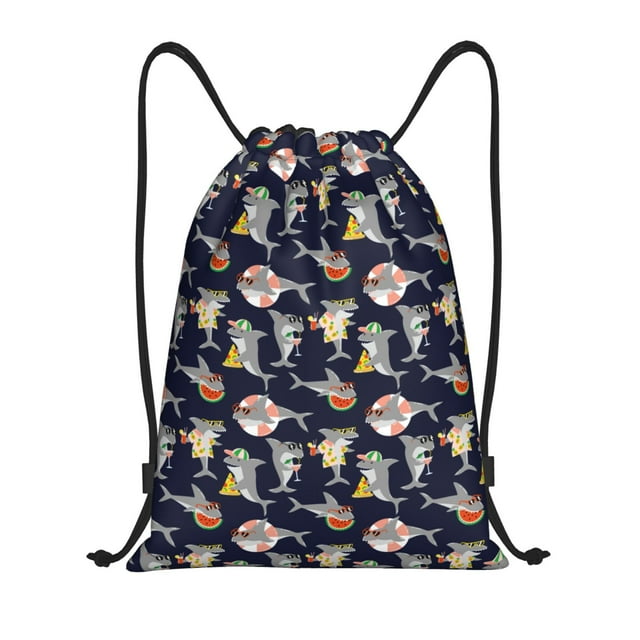 Lsque Sharks In Sunglasses Print Drawstring Backpack Bag Sport Gym Sackpack Cinch Bags Drawstring Bags Draw String Sport Bag-Medium