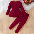 thumbnail image 4 of Girls Sleepwear Pajamas New Toddler Kids Kids Girls Fashion Cute Solid Color Long Sleeved Tops Belt Pants Set Style B-49 Wine 7 Years, 4 of 9