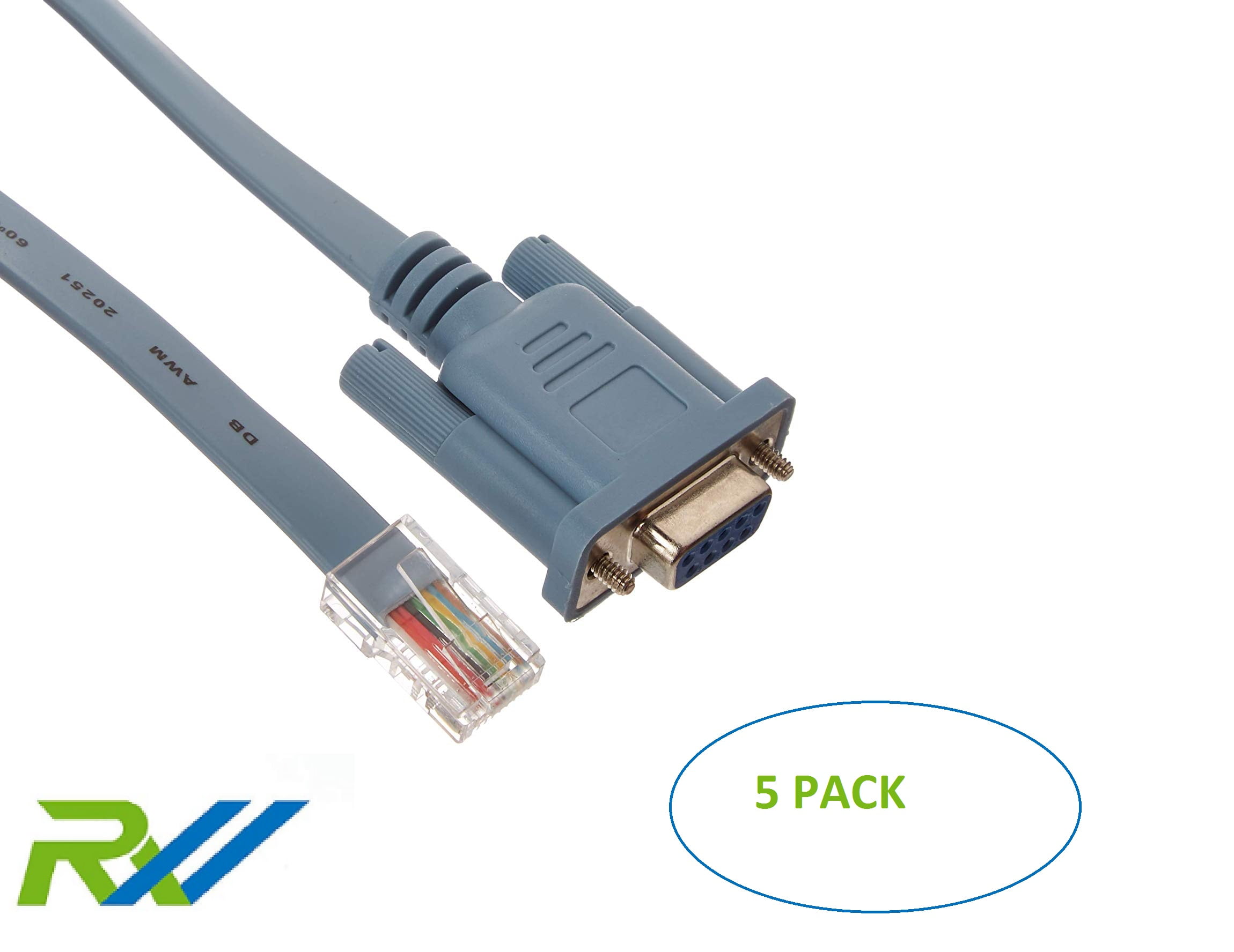 5 PACK Cisco Compatible 6 Ft Rollover Console Cable RJ45 Male To 5-pack-cisco-compatible-6-ft-rollover-console-cable-rj45-male-to