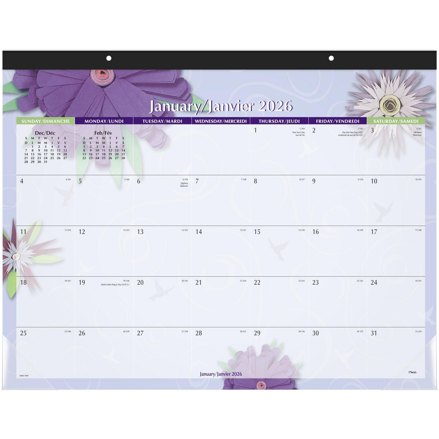 2026 Mead® Paper Flowers Monthly Desk Pad, Deskpad