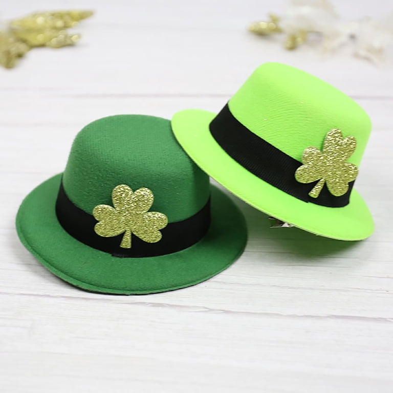 7183 St. Patrick\'s Day Hat Hair Clip Saint Green Pins Costume St. Patricks Day Top Hat Green Satin With Buckle Adult  main image 4