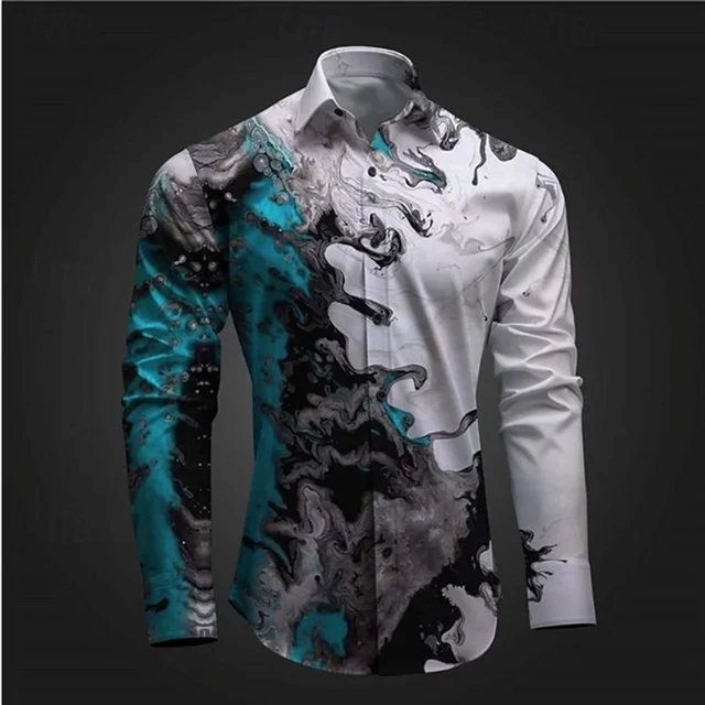 Camisa casual para hombre con ilusión óptica, impresión 3D, fiesta, calle, vaion, primavera y verano, solapa, manga larga, XS-6XL, tejido elástico