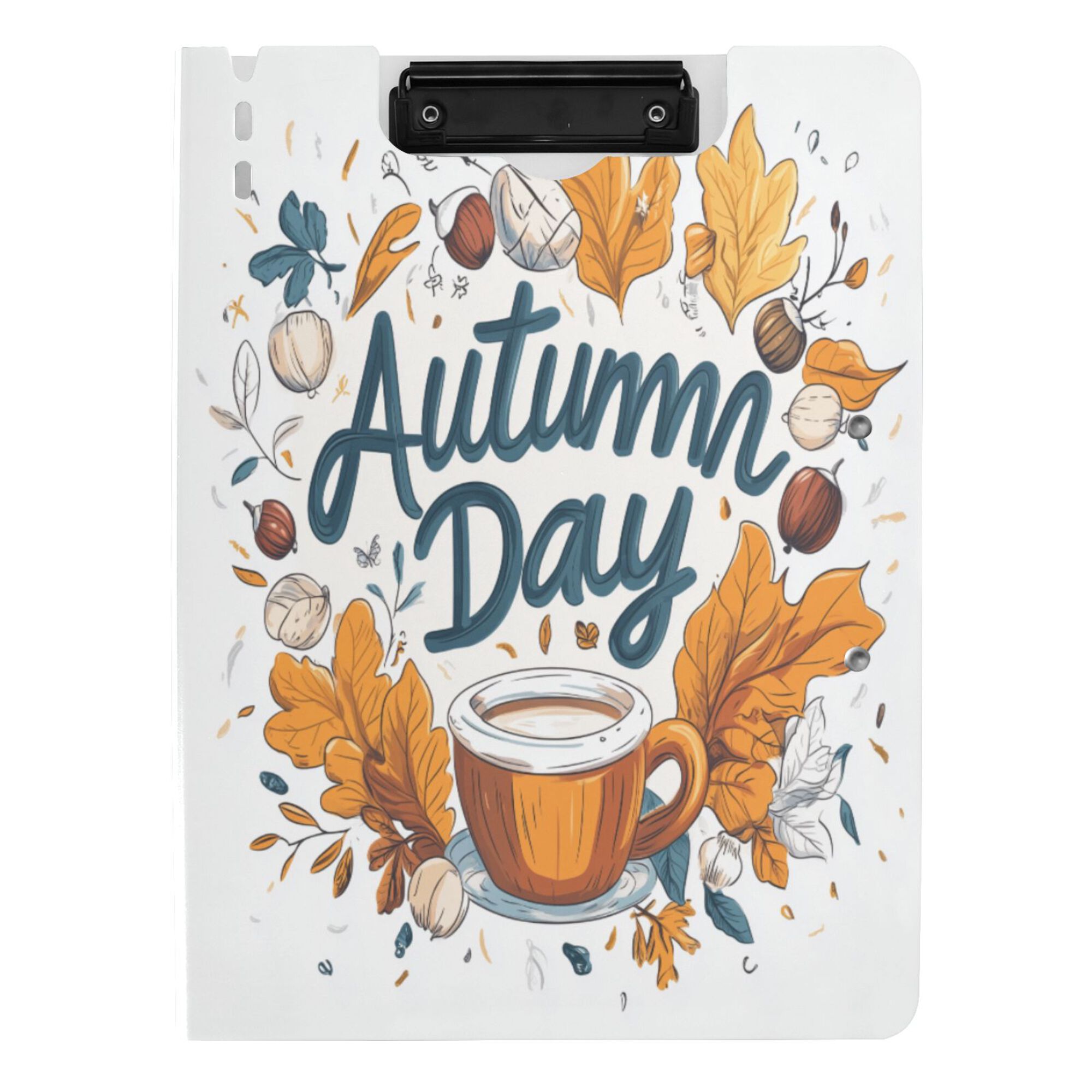 FORMRS A4 Clipboard Folder with Pen Holder Horizontal Foldable School Office Binder, Autumn Day with Cocoa Pattern