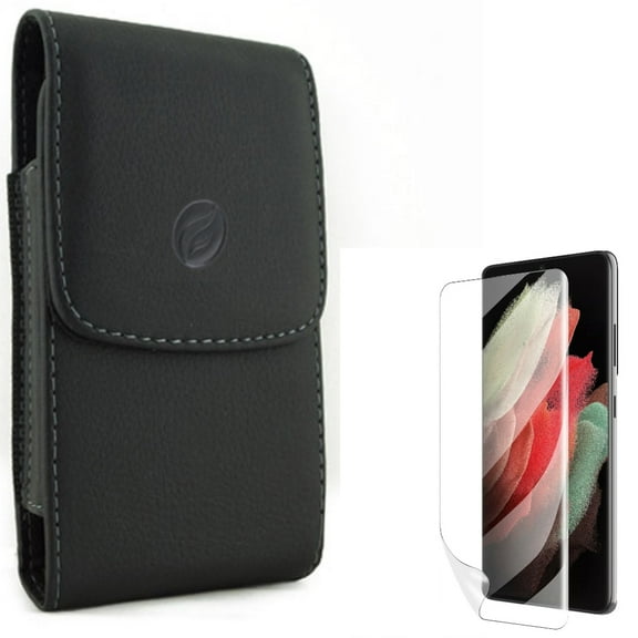 Matte Screen Protector w Case Belt Clip for Samsung Galaxy S22 Plus Phone - TPU Film Anti-Glare Anti-Fingerprint Fingerprint Works, Leather Holster Cover Pouch Accessory Bundle