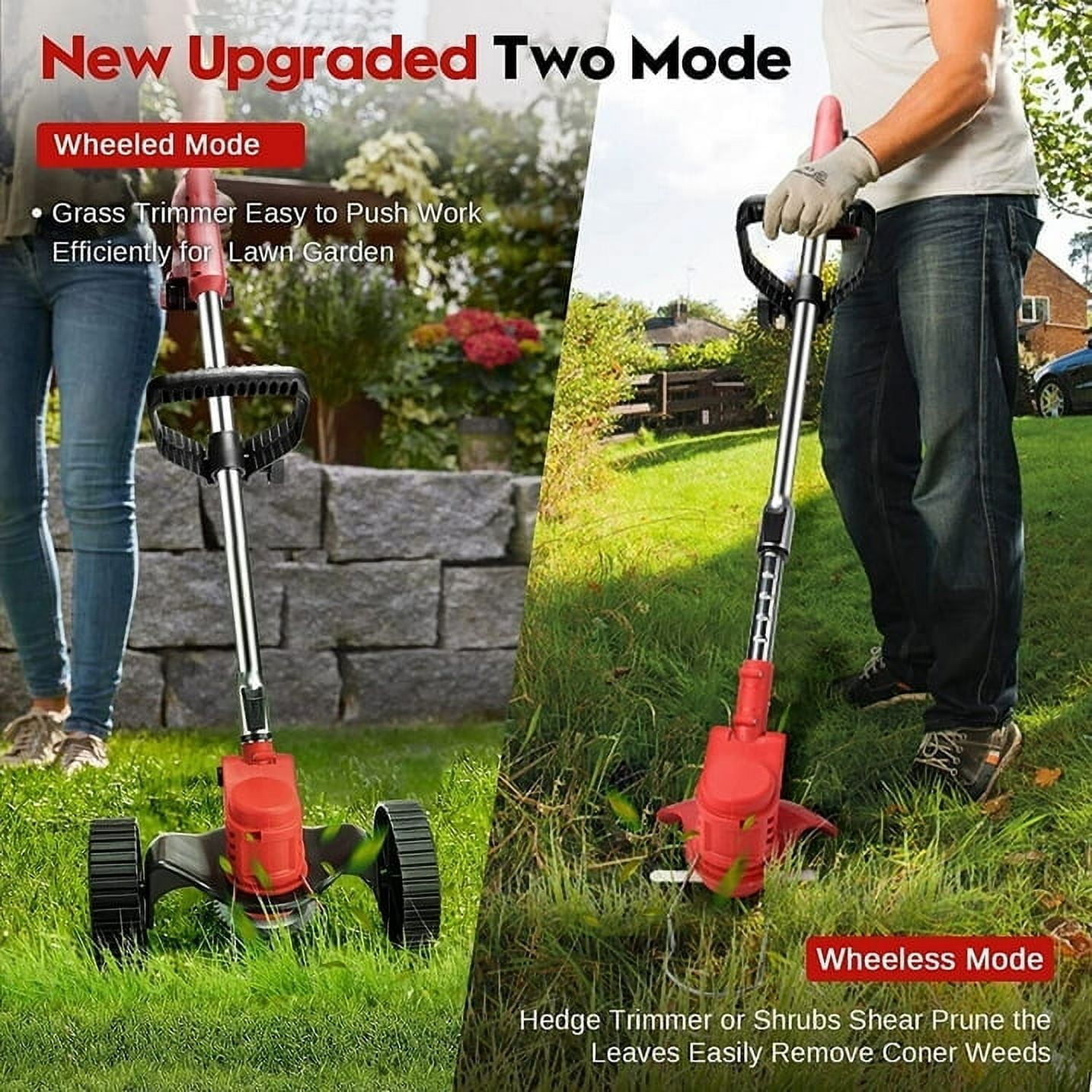 TJWLP Electric Cordless Grass Trimmer, Battery Operated Weed Eaters, 21V Mower, Weed Lawn Edger Eater, Electric Grass Cuting Machine with Wheels