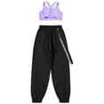 thumbnail image 4 of YEAHDOR Kids Girls Modern Dance Outfit 2Pcs Dance Set Criss Cross Back Crop Top with Chain Pocket Pants Dancewear Lavender 12, 4 of 7