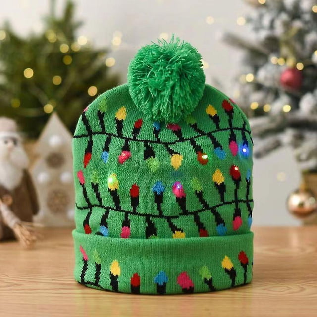 Gorro de punto con luz Led navideña para otoño e invierno, gorro de lana cálido para fiesta con bola para adultos