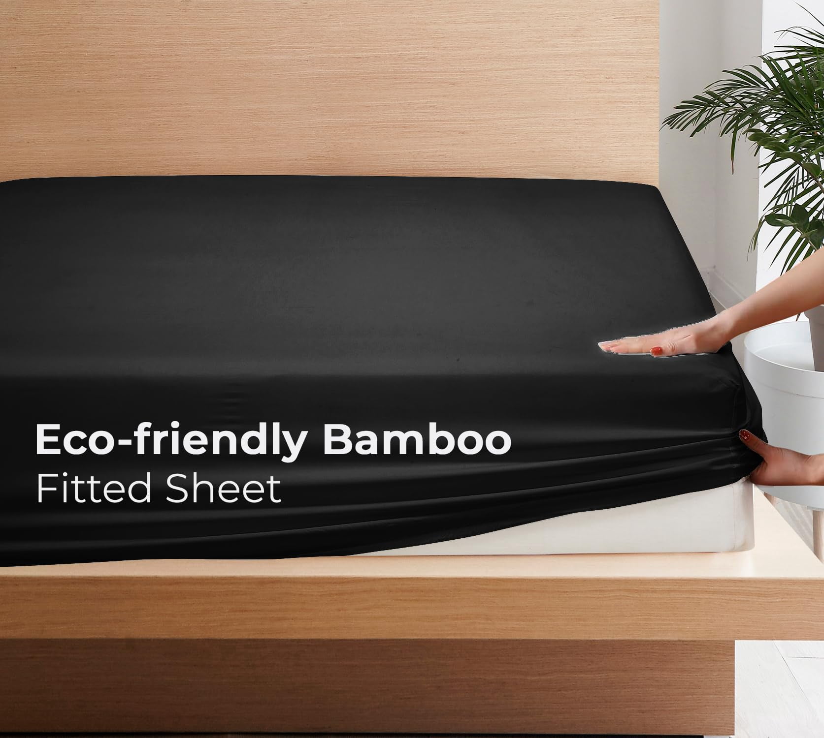 Royale Linens Bamboo Fitted Sheet Twin Only - Cooling Twin Size Fitted Sheets For Bed - Deep Pocket Up to 16" - Organic Viscose Derived from Bamboo - Breathable Bottom Sheet (39x75 Inch, Black)