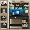 thumbnail image 5 of Homfa Executive Desk with Hutch & Power Outlets & LED Lights, Wood Writing Study Table, Home Office Computer Desk with Adjustable Shelves and Drawers, Black, 5 of 7