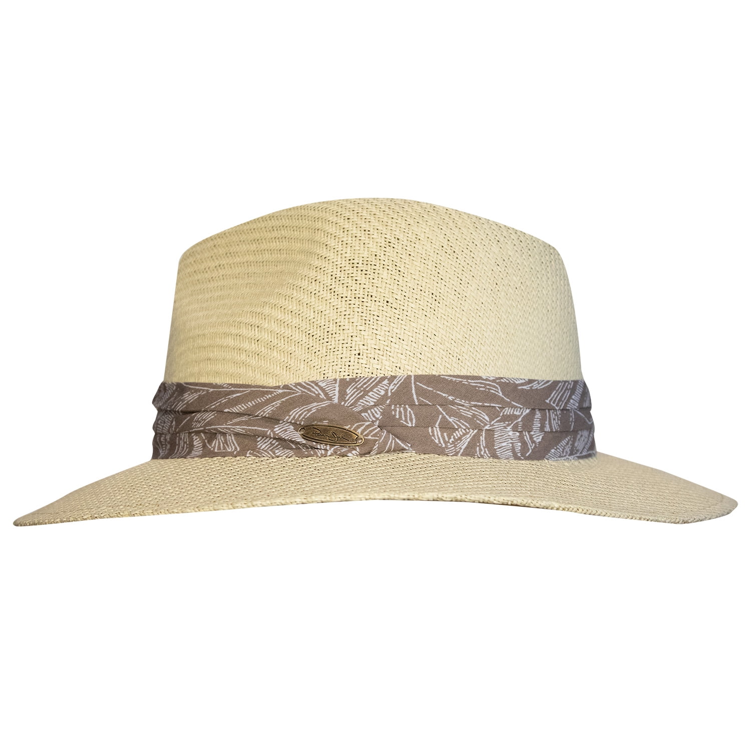 Panama Jack Matte Toyo Straw Safari Sun Hat with 3-Pleat Ribbon Band (Brown Band, Small/Medium)