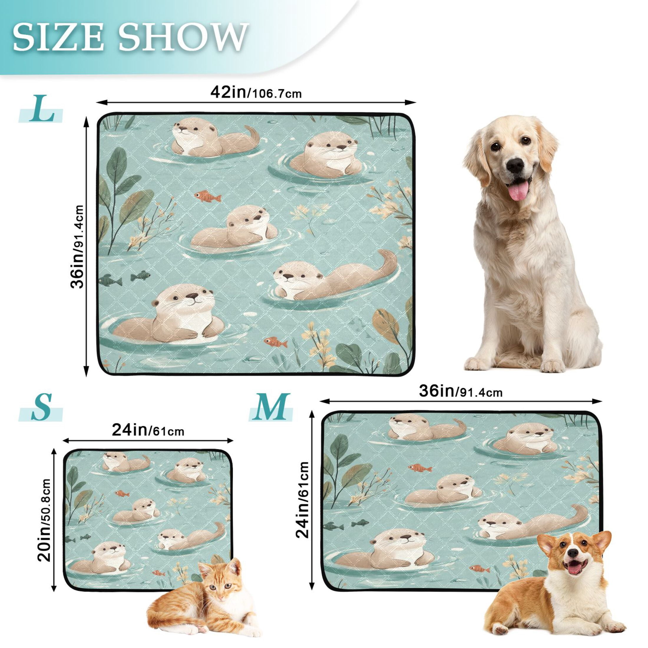 Qxltty Swims Sea Otter Cat litter Pads Pet Set of 3 Diaper Mats Center Anti-leakage Layer Absorbent Soft and Comfortable