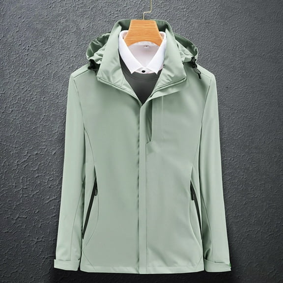 YOUSNH Ladies Solid Color Windproof Spring and Autumn Couples with Soft Storm Jacket Windbreaker Women's Anoraks Green XXL