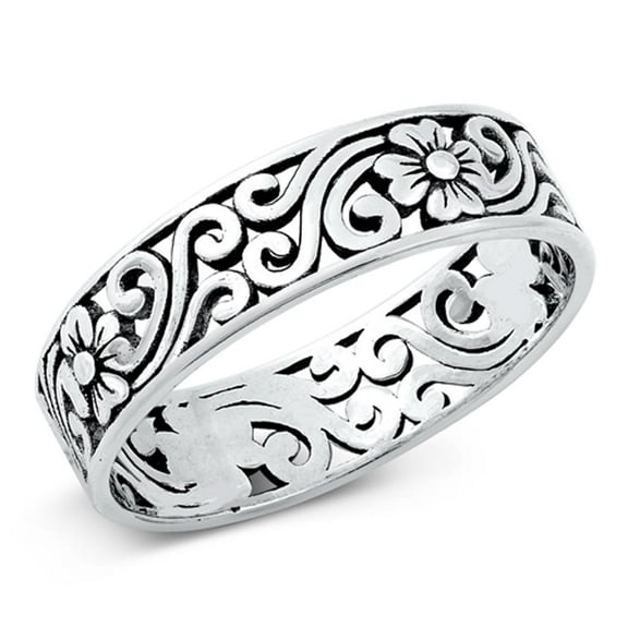 Ornate Filigree Swirl Wildflower Ring .925 Sterling Silver Band Jewelry Female Male Unisex Size 10