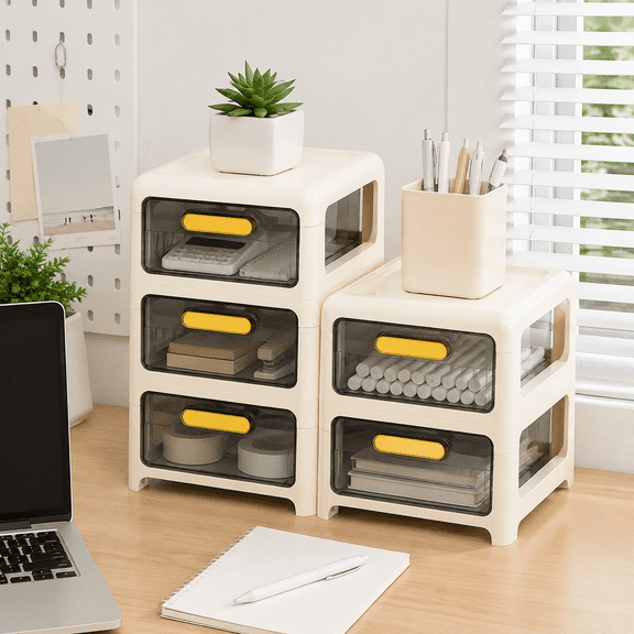 Stackable Desktop Drawers – Plastic Storage Container & Craft Organizer for Office Supplies, Desk Accessories 6.29" x 5.11" x 3.34"