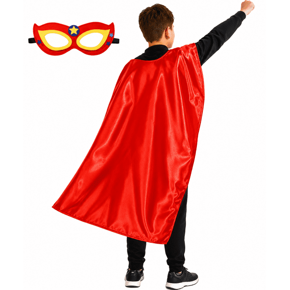 Adult Superhero Cape and Mask Set, Satin Costume Cape with Felt Mask, Men Women Super Hero Dress‑up Outfit for Halloween Cosplay Themed Party