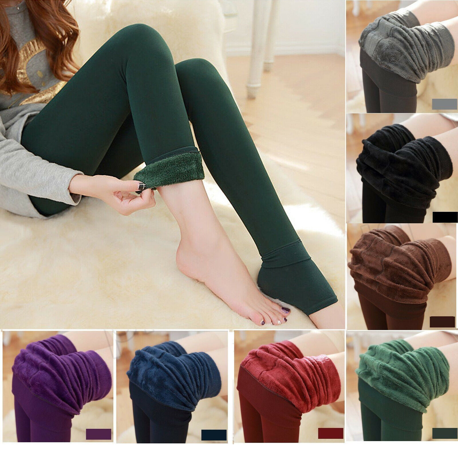 Women's Solid New Winter Thick Warm Fleece Lined Thermal Stretchy Leggings Pants 