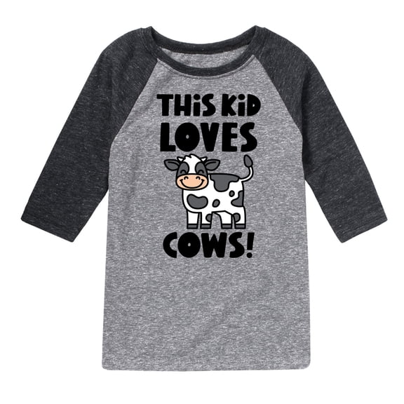 Instant Message - This Kid Loves Cows - Toddler & Youth Raglan Graphic T-Shirt