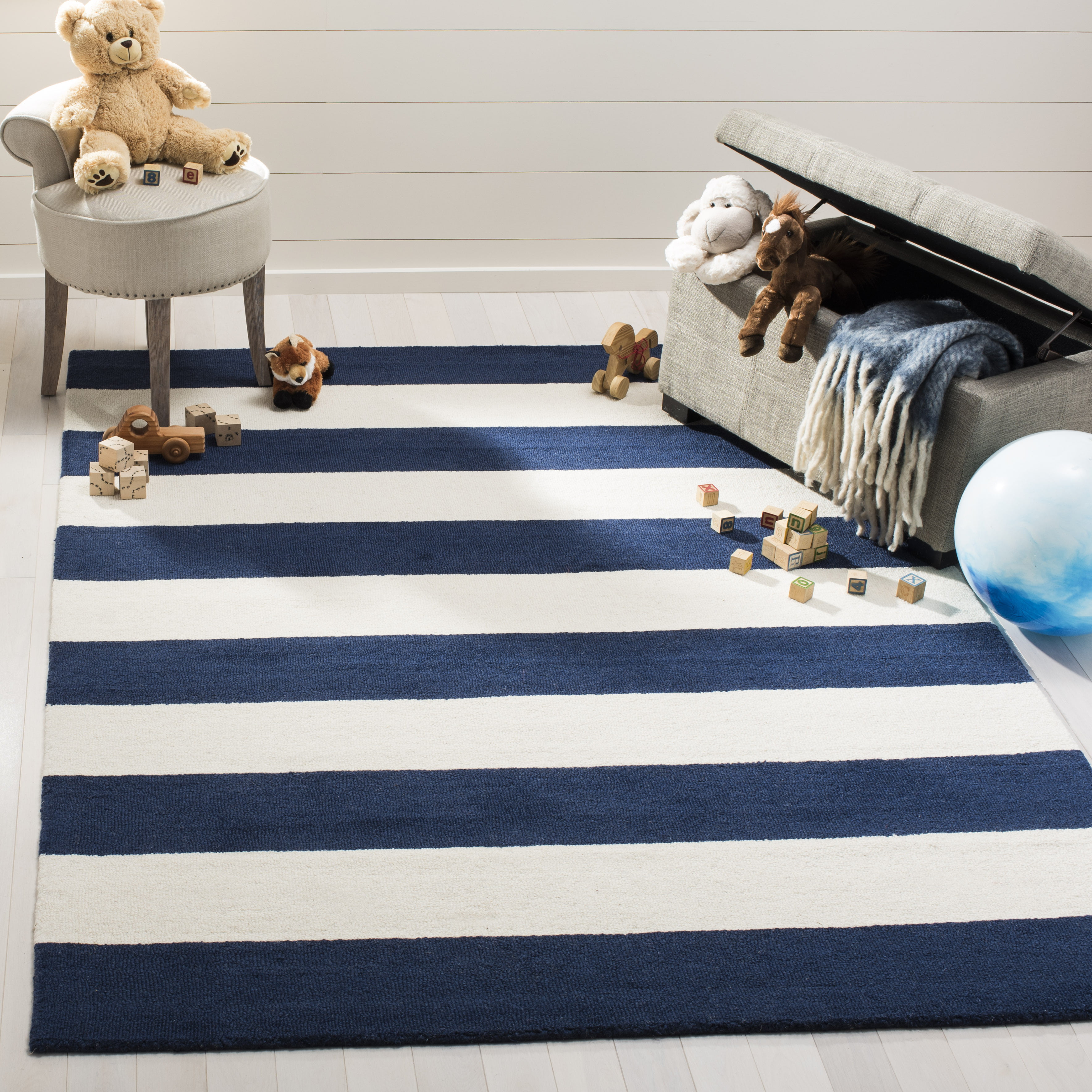 Safavieh Kids Rugby Striped Wool Area, Navy Blue Striped Rug