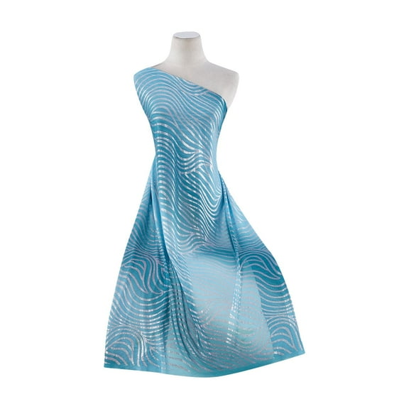 Zelouf Wave Foil On Bias Ombre Mjc , Sewing, DIY, Crafts Fabric by the Yard, Teal, 3 Yard