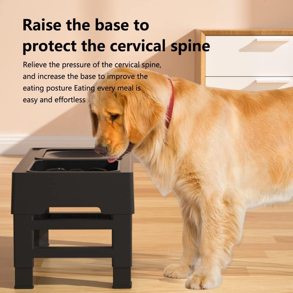 Elevated Dog Bowls for Large Dogs, Adjustable 4 Heights Raised Dog Bowl Stand with 2 Stainless Steel Dog Food Bowls, Anti Slip No Spill Dog Water Bowl for Small Medium Large Dogs & Pets, Black