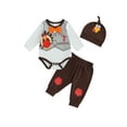 thumbnail image 1 of ZAXARRA Baby Boy First Thanksgiving Outfits Turkey Letter Pattern Long Sleeve Infant Rompers Long Pants Hat 3Pcs Clothes Set, 1 of 9