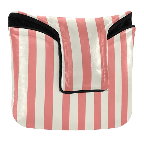 Haosy Pale Red and Off-white Striped Golf Mallet Putter Cover Strong Magnetic Leather Golf Club Headcover Closure