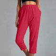 thumbnail image 2 of TAGOLD Womens Summer Pants, Summer Cotton and Linen Pants for Womens, Women Casual Solid Color Pockets Elastic Waist Comfortable Straight Calf-Length Pants, 2 of 5