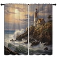 thumbnail image 3 of Nautical Lighthouse Blackout Curtains for Boys Girl Bedroom Home Decor,Ocean Waves Farmhouse House Sunrise Thermal Insulated Rod Pocket Darkening Living Room Window Drapes-42"W x 84"L (Pack of 2), 3 of 7