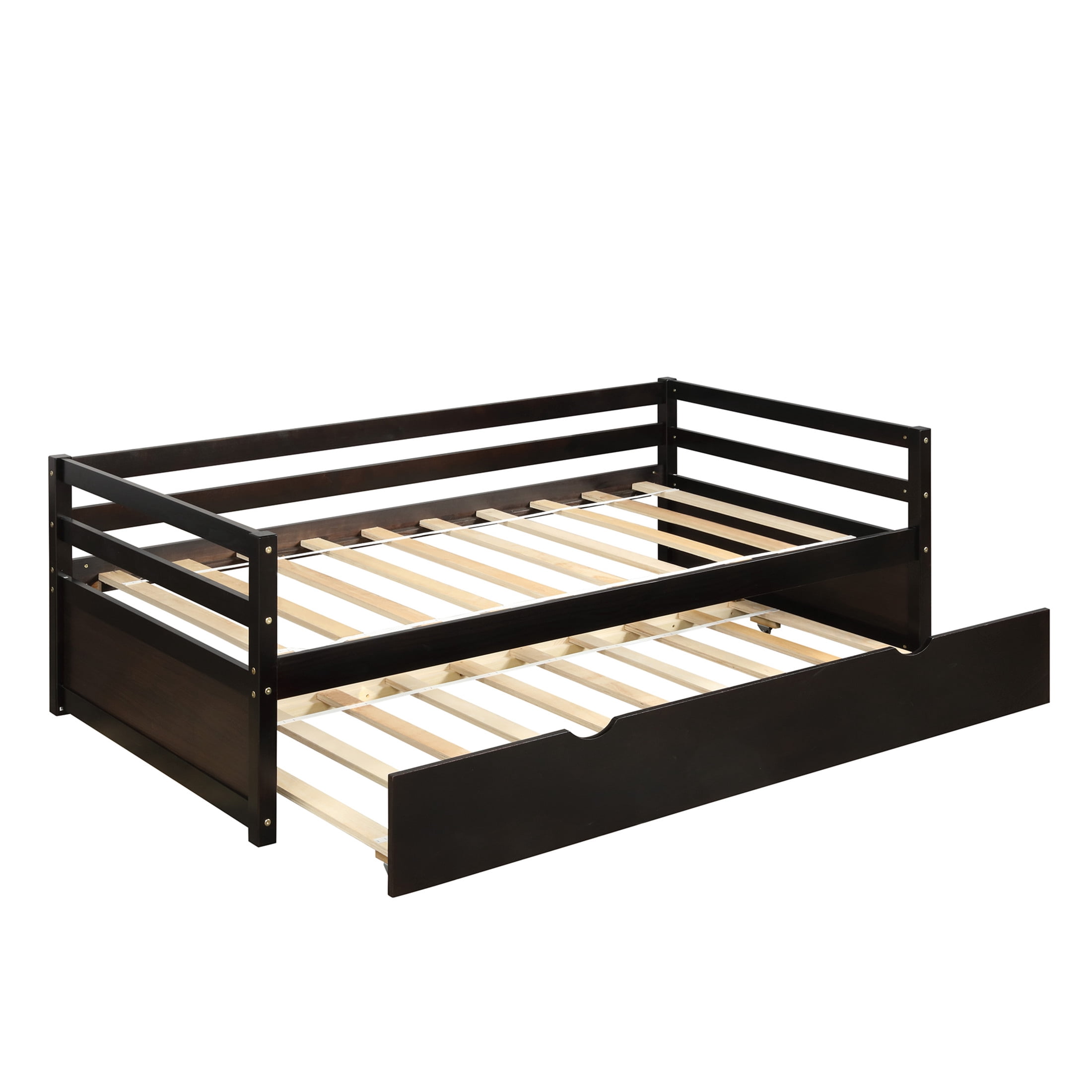 Noble House Twin Daybed with Hidden Rolling Trundle, Pine Wood Frame, Minimal Space Saving Design, Espresso