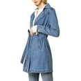 thumbnail image 5 of MODA NOVA Juniors Notched Lapel Long Sleeves Button Belted Long Denim Jacket, 5 of 7