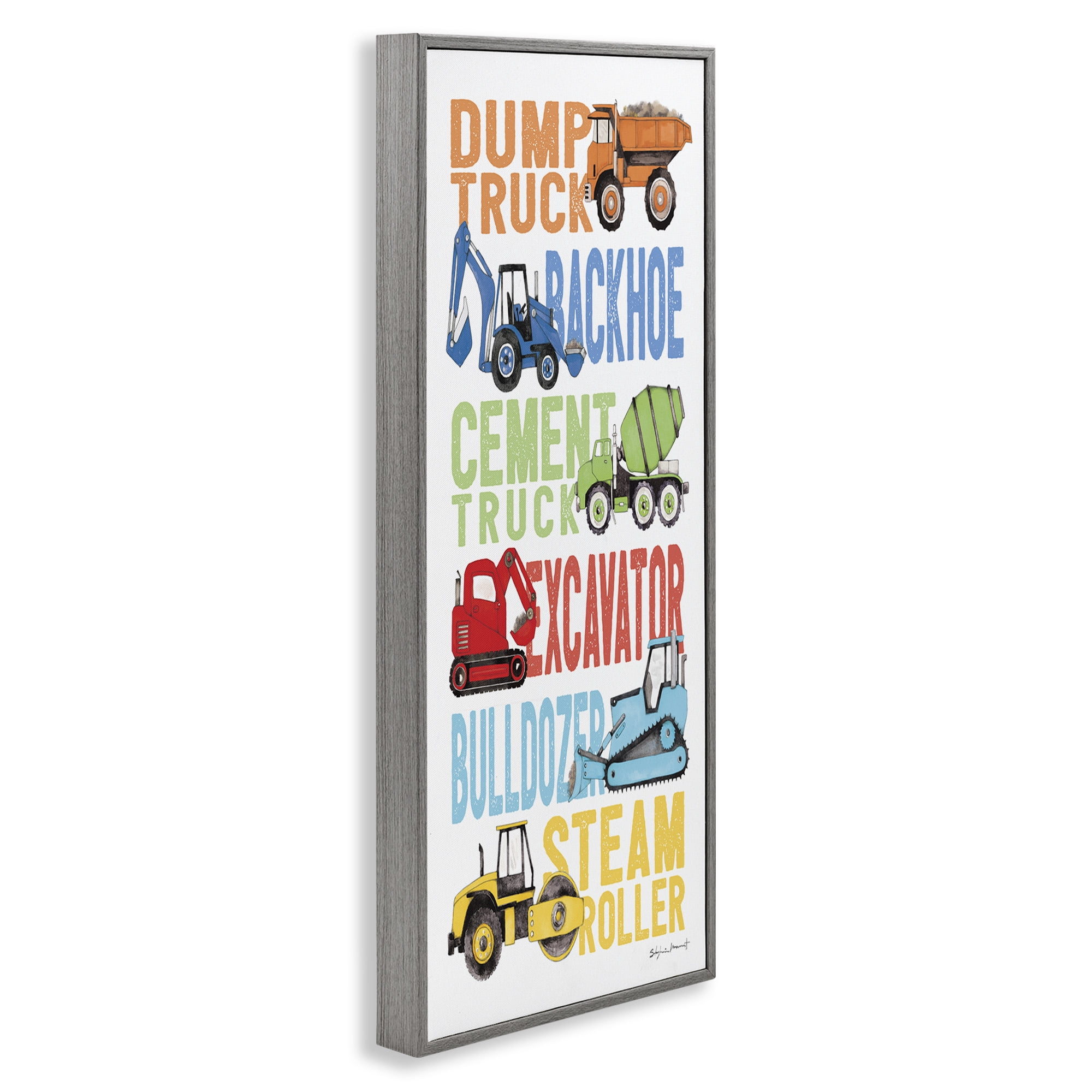 Stupell Industries Traditional Construction Vehicles Art for Kids Painting Gray Framed Art Print Wall Art, 13 x 30