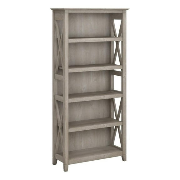 Scranton & Co 5 Shelves Coastal Wood Bookcase in Washed Gray