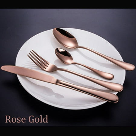 4pcs Set Luxury Black Gold Plated Cutlery Camping Stainless 4pcs Set Luxury Black Gold Plated Cutlery Camping Stainless Steel Flatware Dinnerware Fork Knife Spoons Tableware Home Dishes Travel Wedding