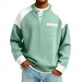 thumbnail image 2 of GrmtClth Sweatshirt Waffle Henley Color Block Long Sleeve Pullover Tops Mens Light Daily Streetwear Outfit Light Green XL, 2 of 5