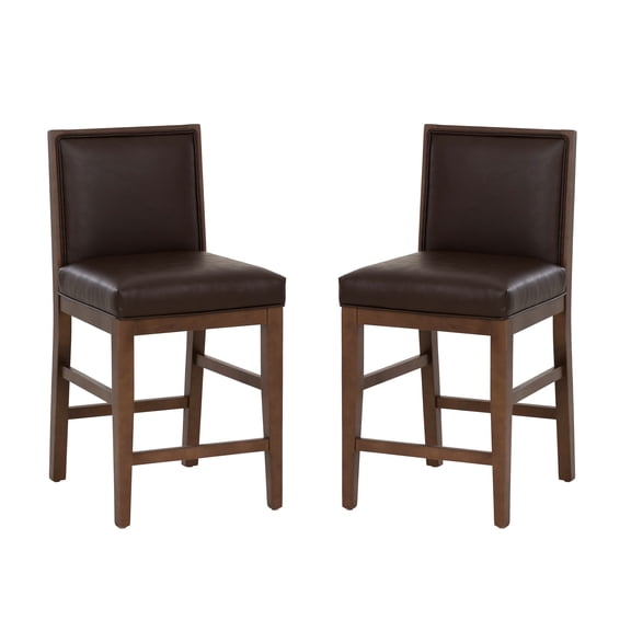 Linon Regina Counter Stool Brown Faux Leather Set of 2