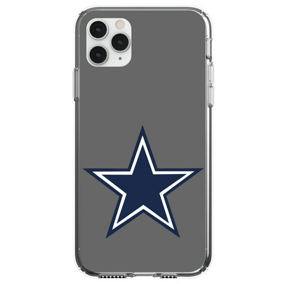 DistinctInk Clear Shockproof Hybrid Case for iPhone 13 Pro MAX (6.7" Screen) - TPU Bumper, Acrylic Back, Tempered Glass Screen Protector - Dallas Star Grey Navy - Football Team