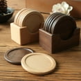 thumbnail image 3 of Vintage Tableware Wooden coaster set walnut round solid wood teacup mat creative dining mat cup holder placemat cup mat Coasters (army green), 3 of 7