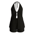thumbnail image 6 of Summer Shorts Set for Women Linen Halter Neck Sleeveless Fitted Crop Top and High Waist Ties Shorts Outfit Black L, 6 of 6