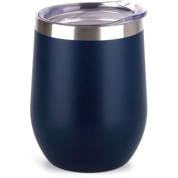 SUNWILL Insulated Wine Tumbler with Lid (Glass Blue), Stemless Stainless Steel Insulated Wine Glass 12oz, Double Wall Durable Coffee Mug, for Champaign, Cocktail, Beer, Office use Glass Bl